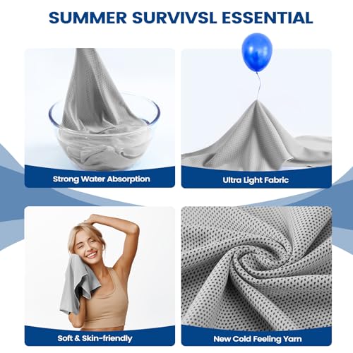 Clothirily Cooling Towels for Women Men, Breathable Cooling Towels for Neck and Face, Workout Towel for Hot Weather, Sweat Towel for Gym Yoga, Camping, Fitness, Running, Traveling, 6 Pack 40"x12" - color: 2 Dark Blue/2 Light Blue/2 Dark Grey