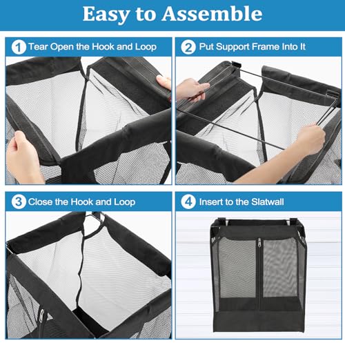 Kokone 2 Pack Wall Hanging Basket for Slat Walls- Mesh Storage Basket for Slatwall, Sport Balls Storage Organizer for Garage Slat Walls, Slatwall Accessories Storage Bin for Home Shop Garage Gym