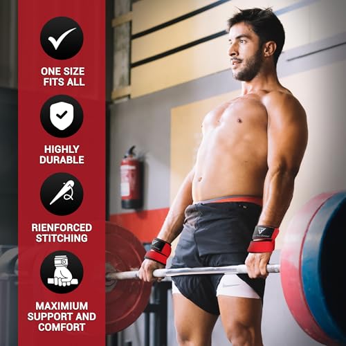Weight Lifting Straps Figure 8, Anti Slip Strap with cuffs wrist Support for Gym Workout Deadlift Powerlifting Bodybuilding Weightlifting, Fitness Strength Training, Hand Bar Grip for Men - color: Red
