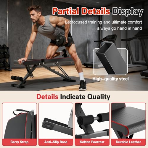 ALSO GO Adjustable Weight Bench, Workout Benches with Leg Extension, Foldable Incline Decline Bench Press, Roman Chair, Full Body Strength Training Equipment for Home Gym - color: Sport Black