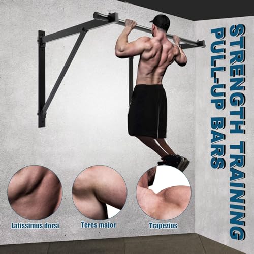 ECOTRIC 46" Wall Mounted Pull Up Chin Up Bar Heavy Duty Gym Workout Fitness