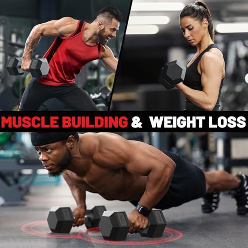 PAPABABE Hex Dumbbell Set 2.5-100lb, Rubber Grip Dumbbells, Home Gym | Complete & Durable Cast Iron Core Odorless Antiroll Hex Shape Ergonomic Versatile Home Gym Comfort Non-Slip Grip - size: 10 lb, Pair, style: Rubber Grip