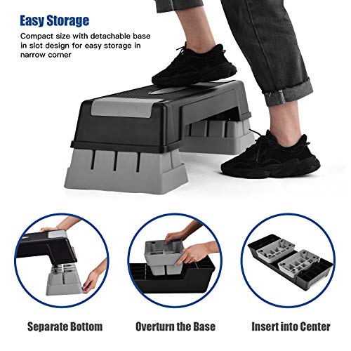 Aerobic Step Platform for Exercise w/Risers, Workout Step Height Adjustable 5"-7"-9", Fitness Step 450lbs Capacity, Non-slip Exercise Step Deck for Home/Gym - color: Grey