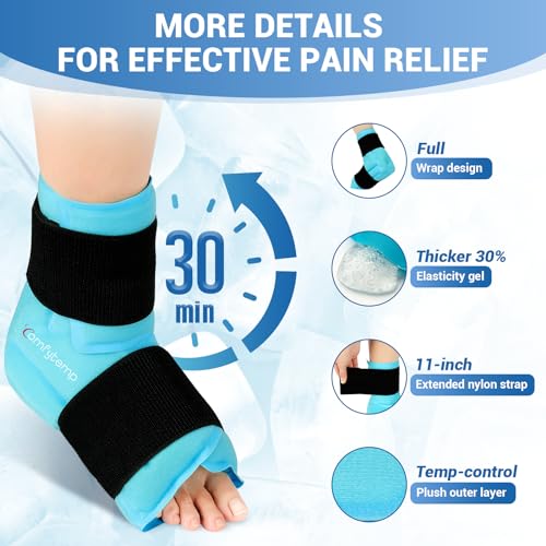 Comfytemp Ankle Foot Ice Pack Wrap for Plantar Fasciitis Relief, FSA Eligible HSA, Ankles Brace for Sprain Pain, Heel Spur, Swelling, Achilles Tendonitis, Hot Cold Gel Ice Pack for Injuries Reusable - color: Blue, size: Large