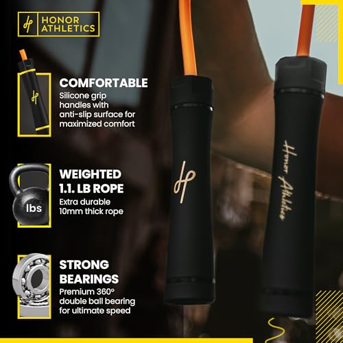 Honor Athletics 3.0 Muay Thai Style Weighted Jump Rope/Crafted for High-Intensity Training/Muay Thai & MMA - Lasting PVC Jump Rope - Heavy 1.1lb PVC Jump Ropes for Fitness - color: Neon Orange