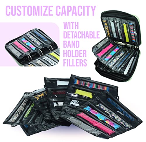 Skywin Watch Band Holder for Apple Watch Bands - An Apple Watch Band Case Organizer with a Band Capacity and Zippered Compartment Sleeves - color: Black
