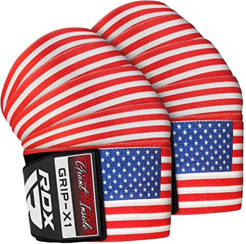 RDX Knee Wraps for Weightlifting, 78” Elasticated Straps Power Lifting Leg Press Support Gym Fitness Squats Workout Men Women - color: USA Flag