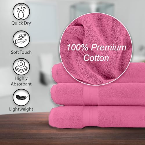 KAHAF COLLECTION 100% Cotton Bath Towels, 24x48 Pack of 6 Towels, Quick Dry, Highly Absorbent, Soft Feel Towel, Gym, Spa, Bathroom, Shower, Pool, Luxury Soft Towels (Pink, 24x48-6 Pack) - color: Pink, size: 24x48 - 6 Pack