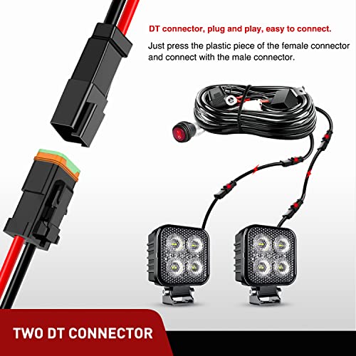 Nilight 2 PCS 16AWG 10 Feet Wiring Harness Extension Kit, Extended Plug and Play 2-pin Socket DT Connector Wire Cord for Offroad LED Light Bar Driving Fog Boat Work Lights - size: 16AWG -10FT 2Pin DT