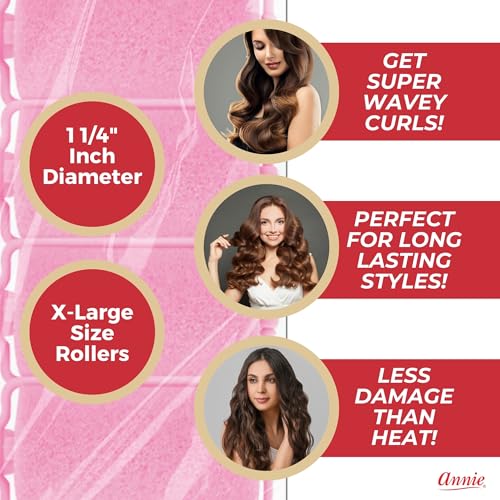 Annie Foam Hair Rollers X-Large 1 1/4 Inch, 8 Count Pink Soft Sponge Curlers for Heatless Curls & Waves, No Pins or Clips Needed, For Wet or Dry Hair, Long-Lasting Hold - color: Pink