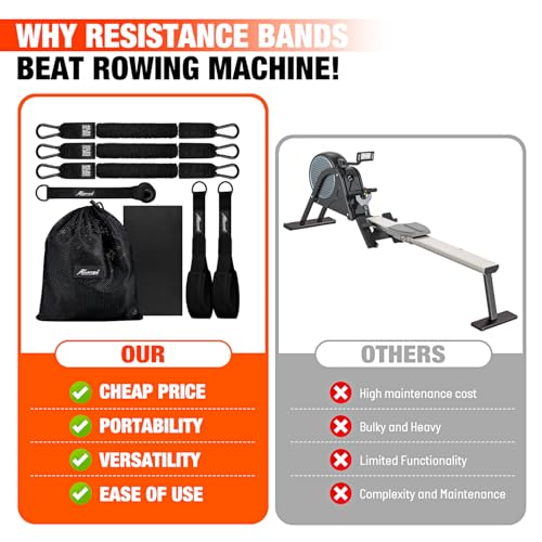 HPYGN Rowing Resistance Bands, Best Replacement for Rowing Machine, Home Gym Workout Equipment for Arms, Shoulders, Core, Back, Glutes and Legs, Rowing Workout, Cardio, Low-Impact, Portable Home Gym