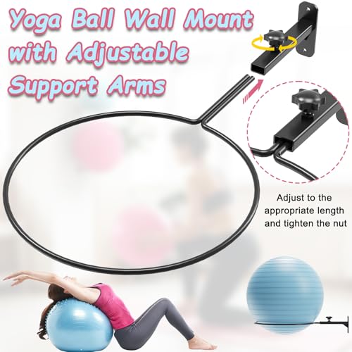 Yoga Ball Wall Mount, Adjustable Exercise Ball Holder(2Pack) | Fits 12–26 Inch Balls, Large Ring Design, Adjustable Support Arms, For Yoga & Exercise Balls, Keeps Gym Organized