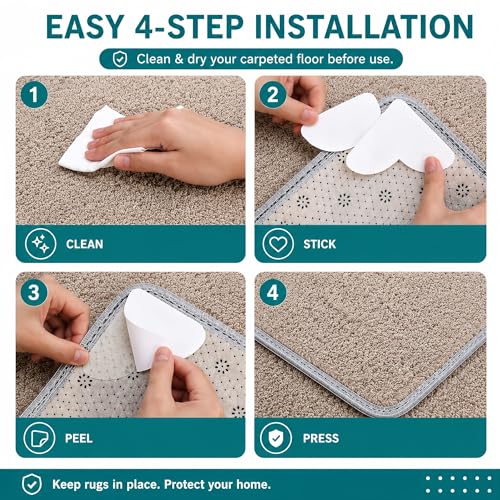 20 PCS Carpet-to-Carpet Rug Corner Grippers, Cloth-Backed Non Slip Pads for Area Rugs Over Carpet, Double-Sided Rug Stoppers Prevent Sliding, Curling & Bunching, Keep Rug Corners Flat (Patented Mesh) - color: Rug on Rug