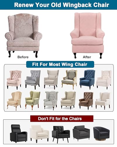 CRFATOP 2 Piece Stretch Wingback Chair Cover Jacquard Wing Chair Slipcovers Spandex Fabric Wingback Armchair Covers with Elastic Bottom for Living Room Bedroom Wingback Chair,C29 - color: Color C29