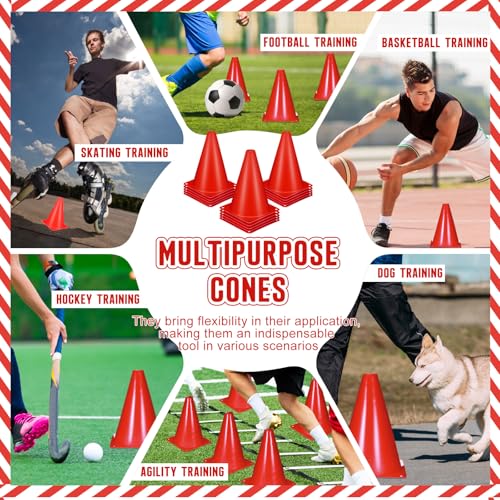 Syhood 30 Pack 7 Inch Plastic Traffic Cones Sports Training Agility Marker Mini Cones for Soccer, Skating, Football, Basketball, Indoor and Outdoor Games Sports Practice Equipment - color: Red