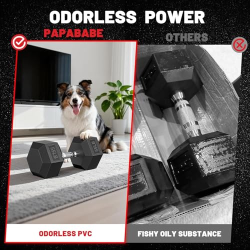 PAPABABE Dumbbell Set, Rubber Encased Home Gym Dumbbells, Weight Dumbbells for Women & Men, Hand Weights for Home Gym & Strength Training - size: 550 lb Set (Pair of 35, 45, 55, 65, 75), style: Chrome Grip