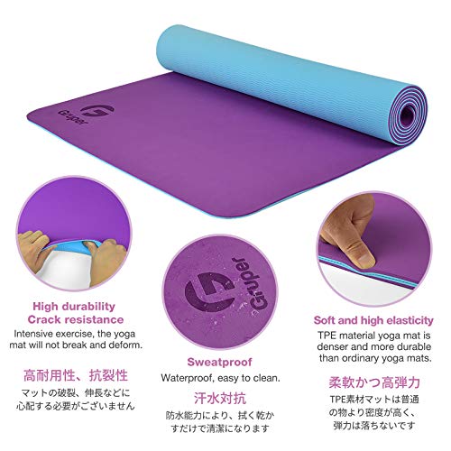 Gruper Yoga Mat Non Slip, Eco Friendly Fitness Exercise Mat with Carrying Strap,Pro Yoga Mats for Women,Workout Mats for Home, Pilates and Floor Exercises - color: Purple / Teal, size: 0.24*24*72 Inches