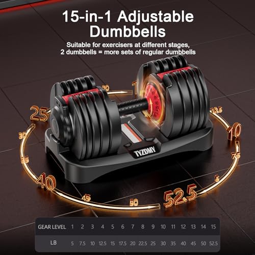 TYZDMY Adjustable Dumbbells Set of 2，Free Weights Dumbbells Set | Adjustable Dumbbell Set，52.5 lbs pair 105 lbs，15 in 1，for Men/Women Gym Equipment for Home Strength Training Equipment