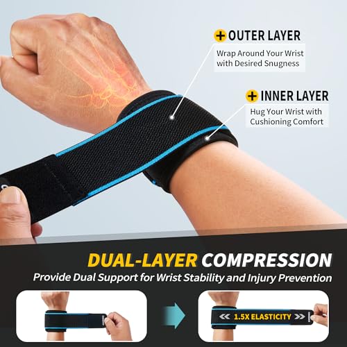 CAMBIVO 2 Pack Wrist Brace for Carpal Tunnel with wraps, Black-Blue | Wrist Support, Adjustable Wrist Wraps for Weightlifting, Tendonitis, Pain Relief, Sleeping, Night, Gym, Neoprene, Both Hands - color: Black-Blue
