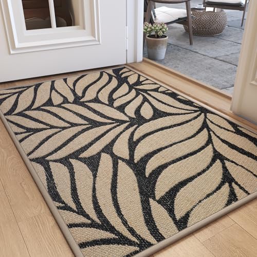 Door Mat Indoor Outside Entrance 17''x30'', Low-Profile Non Slip Outdoor Inside Front Doormat Entryway Mat, Dirt Resistant Absorbent Porch Welcome Entry Mats, Washable Easy Clean, Brown - color: Leaf Brown, size: 17"x30"