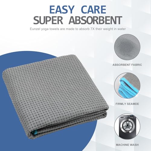 Eunzel 2 Pack Hot Yoga Towel with Grip Dot, Non Slip Yoga Mat Towe Sweat Absorbent Towel for Hot Yoga,Bikram, Pilates and Fitness 72" x 24", Grey - color: Grey