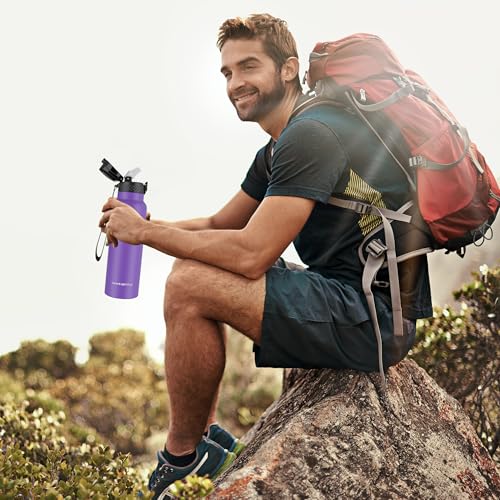 Han's Bottle Sports Water Bottle - 24 Oz, Straw Lid, Leak Proof, Vacuum Insulated Stainless Steel, Double Walled, Thermo Mug,Purple - color: Purple, size: 24 Ounces