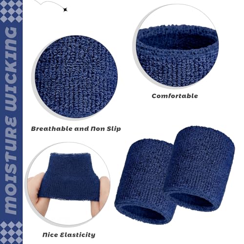 Bememo 24 Pcs Wrist Sweatbands Bulk Sports Wrist Bands for Men Women Breathable Athletic Tennis Wristbands Stretchy Absorbent Cotton Terry for Basketball, Baseball, Gym, Working Out - color: Navy Blue