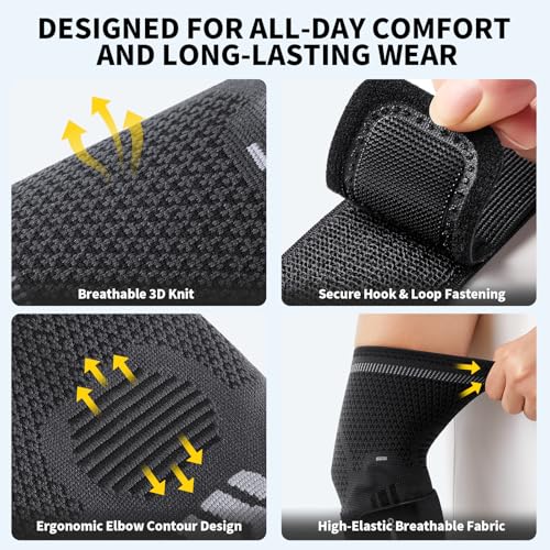 CAMBIVO 2 Pack Tennis Elbow Brace, Dual Gel Pad Compression Sleeve, Black | Adjustable Strap, Targeted Relief for Tendonitis, Golfer‘s Elbow, Breathable Knit, Daily Wear, Non-Slip Fit, for Men Women - color: Black, size: Medium