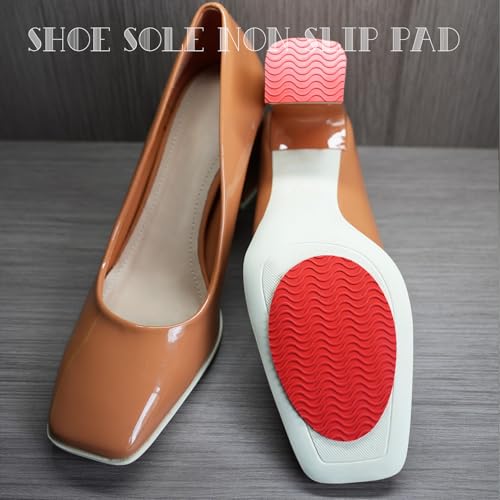 UNIKSTEP 6 Pairs (12 Pieces) Shoe Sole Non Slip Pads, Anti Skid Self Adhesive Rubber Grips, Shoe Bottom Front Sole and Heel Noise Reduction Protector Cushions (Red with Wave Pattern) - color: Red With Wave Pattern