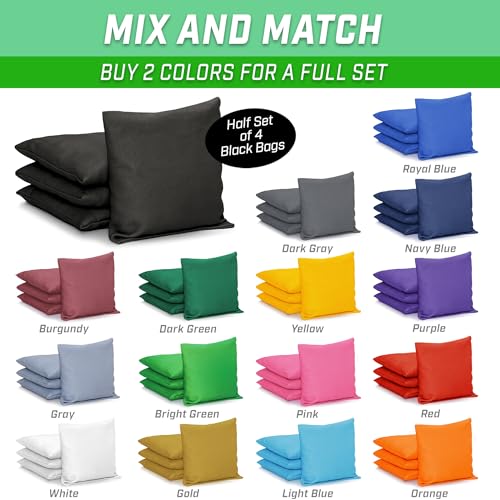 GoSports Classic Cornhole Bean Bags Set of 4-16 Colors Available - Regulation All Weather, Mix and Match - color: Black