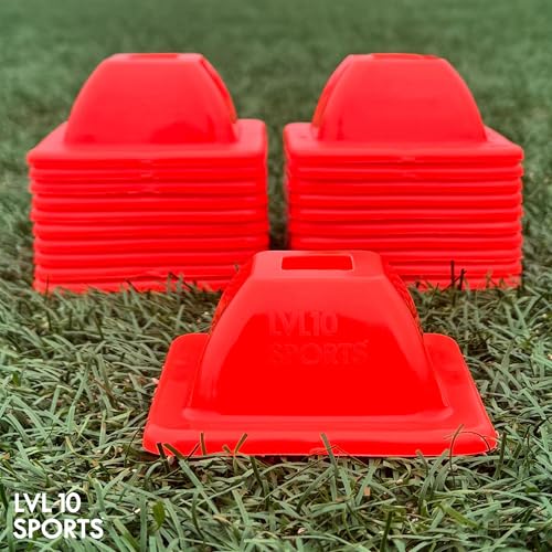LVL10 Pro Training Cones - 2" Mini Soccer Cones for Sports Training - for Basketball, Football, Basketball and Agility Drills - Soccer Field Markers That Won't Crack, Slide or Fly - color: Neon Blue, style: 12 Pack