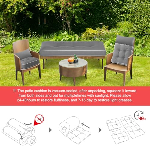 Chunful Set of 5 Outdoor Bench Cushions Set 44 x 19 Inch Tufted Waterproof Patio Furniture Seat Pad with Throw Pillows Loveseat Cushion for Square Settee Indoor Sofa Wicker Couch(Gray) - color: Gray