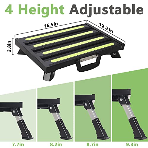 Aluminum RV Steps, 4-Level Adjustable Folding Step Stool with Non-Slip Rubber Feet, Non-Slip Fluorescent Strip Platform Rv Accessories - Black - color: Black