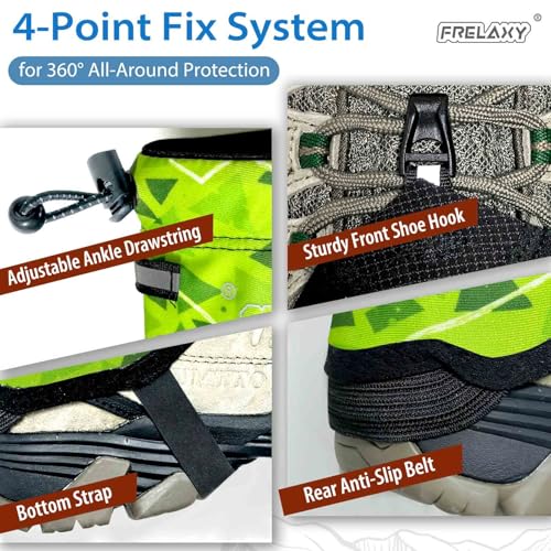 Frelaxy Ultralight Trail Gaiters, Low Shoe Gaiters for Hiking and Running | Breathable fabric, Wear-resistant design, Hypalon underfoot strap, Blocks rocks, mud, dust, Secure fit - color: Neon Green