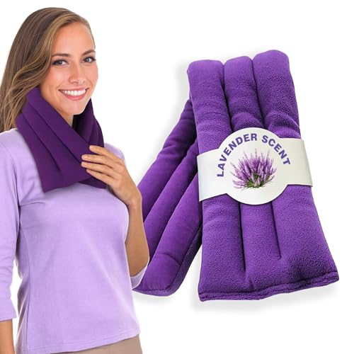 SunnyBay Lavender Microwave Heating Pad, 26" Long Microwavable Neck Wrap & Heat Pack for Moist Hot Therapy, Heated Neck Warmer for Neck, Shoulder & Back Pain Relief, Flaxseed Filling, 26x6, Purple - color: 6x26 Scented - Purple