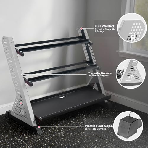 RitFit Rubber Hex Dumbbell Set with 3-Tier Dumbbell Rack,350-780LB Hand Weight Set with Anti-Slip Grip,1000LB Capacity Heavy Duty Steel Weight Storage Rack for Home Gym - color: Silver