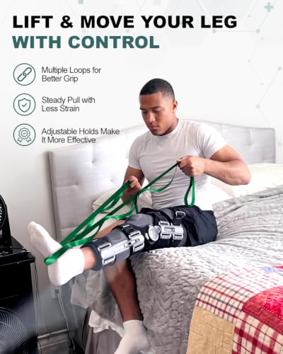 Trideer Non-Elastic Stretching Strap with Loops for Physical Therapy & Rehab, Knee Hip Leg ROM Post-Surgery, Yoga Strap for Stretching, Leg Lifter Strap Mobility Aid, Hamstring Calf Back - color: Emerald Green