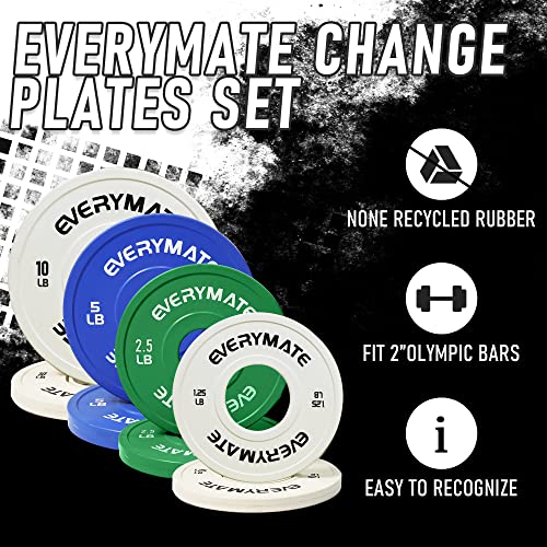 EVERYMATE Change Weight Plates 1.25LB 2.5LB 5LB Set Fractional Plate Olympic Bumper Plates for Cross Training Bumper Weight Plates Steel Insert Strength Training Weight Plates - color: 37.5LB(1.25+2.5+5+10)x2