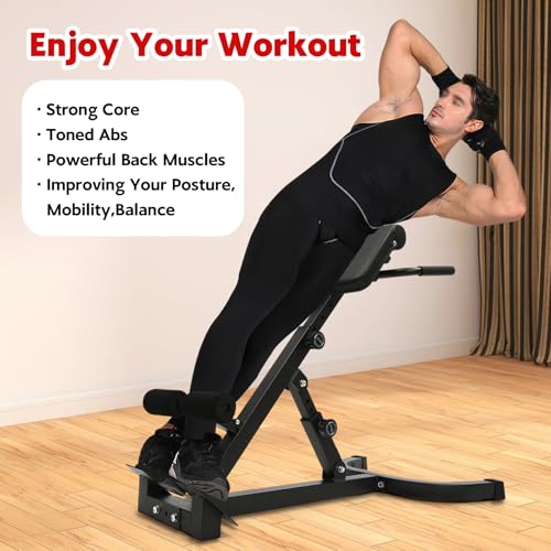 Roman Chair Back Extension Machine, 330lbs Capacity Foldable Roman Chair Hyperextension Bench, Adjustable Back Exercise Machine with 8 Adjustable for Abs SitUp Full Body Workout