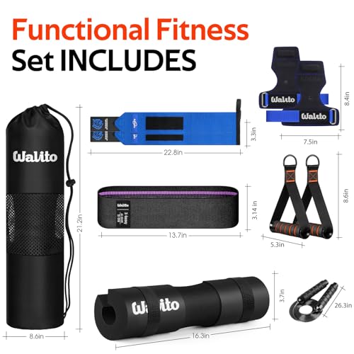 WALITO 8Pcs Barbell Pad Set for Hip Thrust - Squat Pad,Gym Accessories for Women with Bar Bad,Bench Press, with Gym Ankle Straps,Resistance Bands for Working Out,Lifting Strap,Carry Bag - color: Blue Black-10