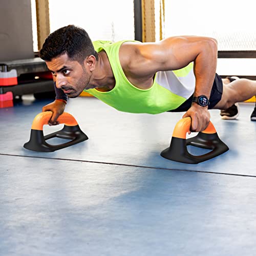 SELEWARE Push Up Bars Pushup Stands Handstand Bars, Soft Rubber Handle Provide Comfy Grip, Fit for Calisthenics, Fitness, Floor strength training, Stable and Sturdy Construction Support 500 lbs - color: B: Black & Orange