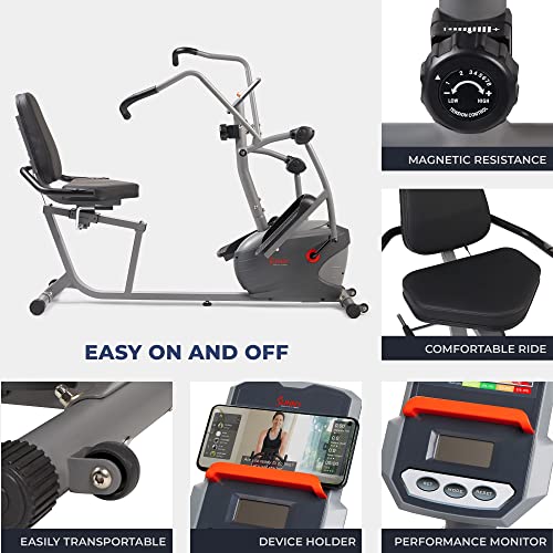 Sunny Health & Fitness Smart Recumbent Bike, Full-Body Home Training with Arm/Leg Exercisers, Indoor Cycling Workout Machine Plus Adjustable Seat & Bulit-in Pulse Sensors, Free SunnyFit App Connection - style: Recumbent Elliptical