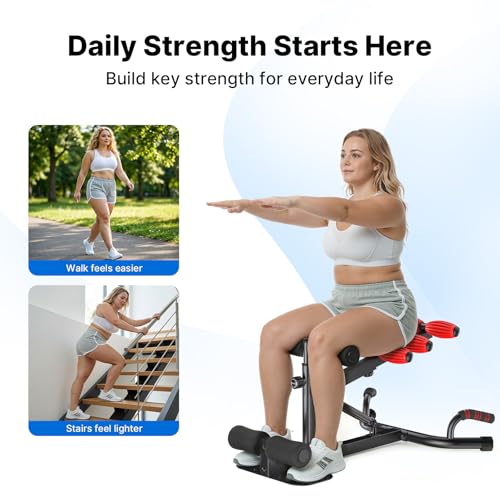 MERACH Deep Squat Machine for Women, Adjustable Glutes Trainer Machine, Core & Leg Exercise, Push Up Board Workout Equipment at Home Gym - color: Black&Red, size: X-Large