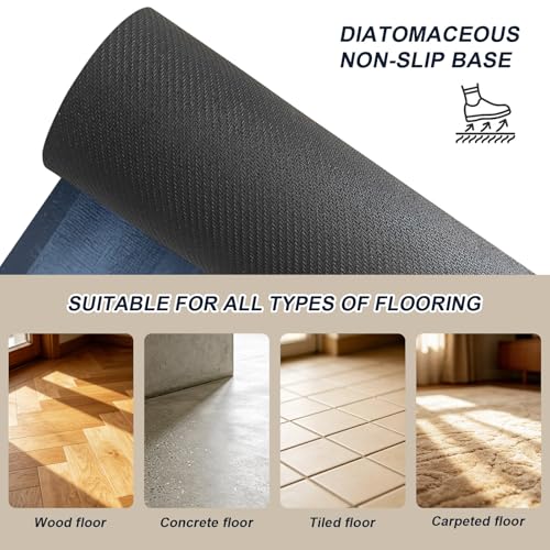Navy Blue Grey White Yoga Mat Non Slip Abstract Art Modern Oil Painting Exercise Mat with Carrying Strap, Large Yoga Mats for Women, Workout Mats for Pilates, Stretching & Fitness - color: Blue White Gray, size: 68"L x 24"W