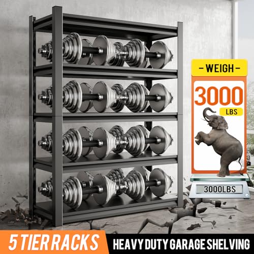 59" W Garage Shelving Unit, Garage Storage Shelves 3000LBS Heavy Duty Shelving, Adjustable 5 Tier Metal Shelves Utility Shelf, Storage Rack for Industrial, Warehouse, Basement (19.6" D*59" W*72" H) - size: 19.6" D*59" W*72" H