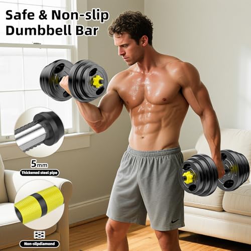 Adjustable Dumbbell Set, 10-90lbs Free Weights with Connector – 4 in 1 Dumbbells, Barbell, Kettlebell & Push Up Stand, Adjustable Weights Set for Home Gym Fitness Equipment for Men & Women - color: Yellow 45lbs (22.5lbs*2)
