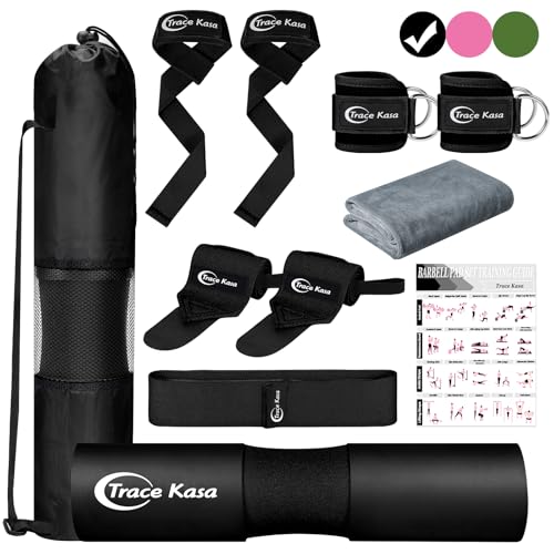 Barbell Pad Set: 10 PCS Gym Equipment Accessories | Squats Hip Thrusts Pad Ankle Straps for Cable Machines Women Men Hip Resistance Band Weight Lifting Straps Wrist Wraps - color: Black