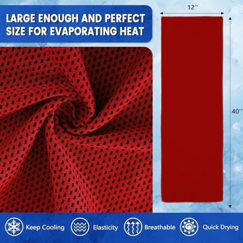 Hosuly 100 Pack Cooling Towels, 40"x12" Cooling Towels for Neck and Face Breathable Soft Chilly Sweat Rag Microfiber Sport Rags for Gym Yoga Golf Running - color: Red
