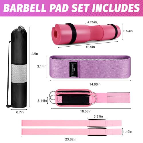 Gym Barbell Pad Set: 7 PCS Gym Equipment Accessories | Hip Thrusts Pad for Squats Ankle Strap for Cable Machine Hip Resistance Band Weight Lifting Strap and Carry Bag - color: Green