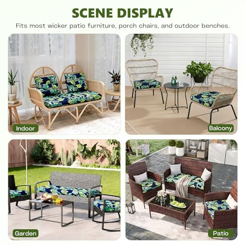 Wicker Chair Cushions Set, 2 U-Shaped Cushions & 1 Loveseat, Waterproof Outdoor Loveseat Cushion for Patio Furniture, Settee Bench Pad All Weather,Greenleaf - color: Greenleaf